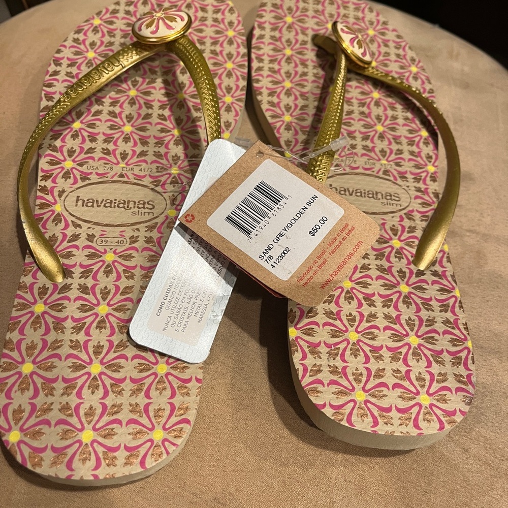 Havaianas Gold and Pink Sandals